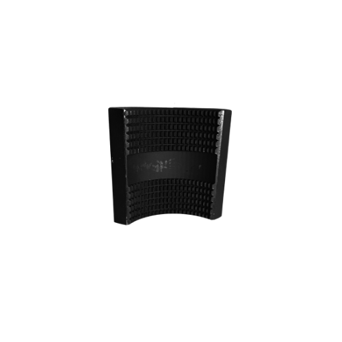 A black plastic speaker with a white background