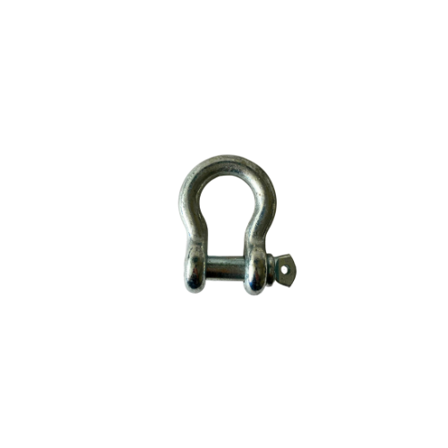 A close up of a shackle on a white background