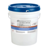 A bucket of white paint with blue lid.