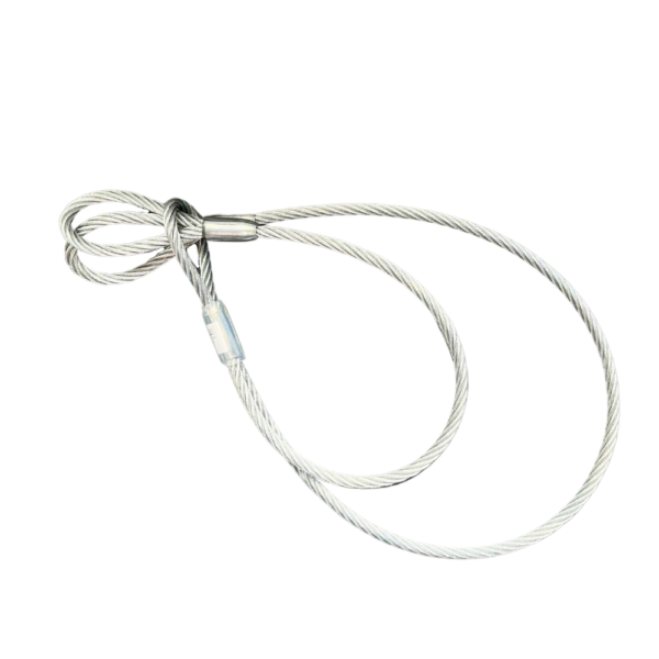 A white rope with a metal loop attached to it.