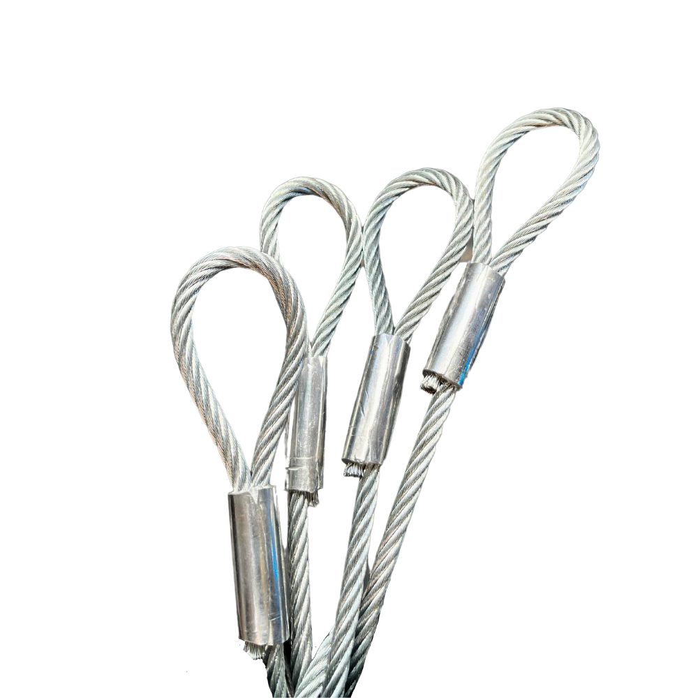 A group of four metal cables with one cable attached to the ends.