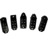 A group of five black plastic parts.