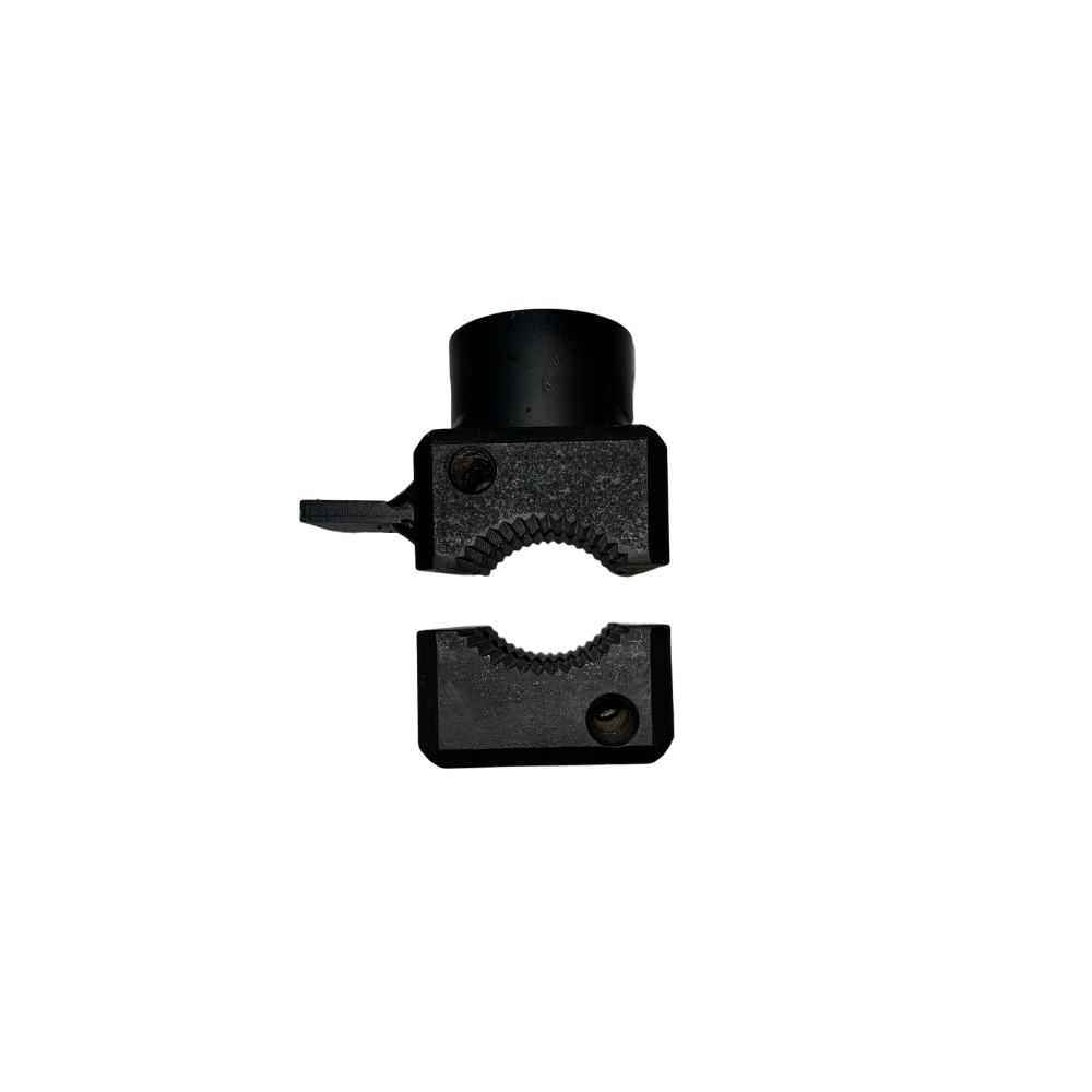 A black plastic clamp with one end attached to the other.
