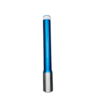 A blue and silver tube with a white top