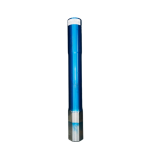 A blue tube with a silver cap on top of it.