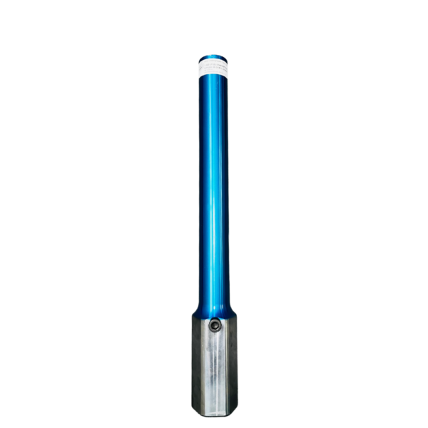 A blue and silver tube with a white top.