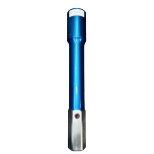 A blue and silver flashlight is shown.