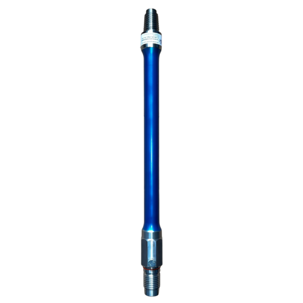 A blue pole with a metal head and a long handle.