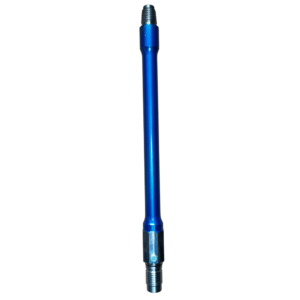 A blue pole with a metal handle.