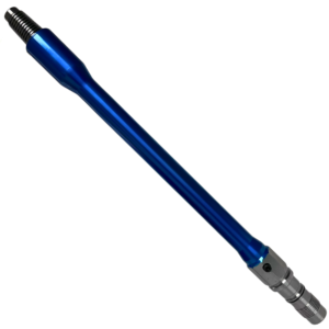 A blue pencil with two holes in it.