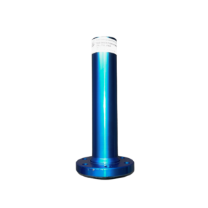 A blue pipe with a white cap on top of it.