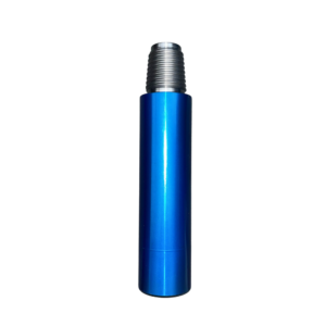 A blue bottle with a silver top.