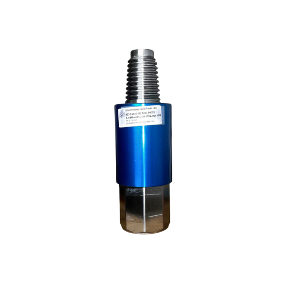 A blue and black cylinder with a metal cap.