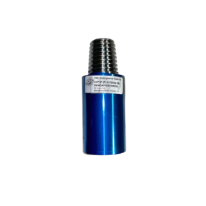 A blue cylinder with a black cap on top of it.