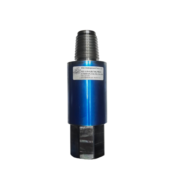 A blue and black cylinder with a metal cap.