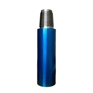 A blue cylinder with a metal threaded end.