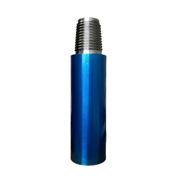 A blue cylinder with a metal threaded end.