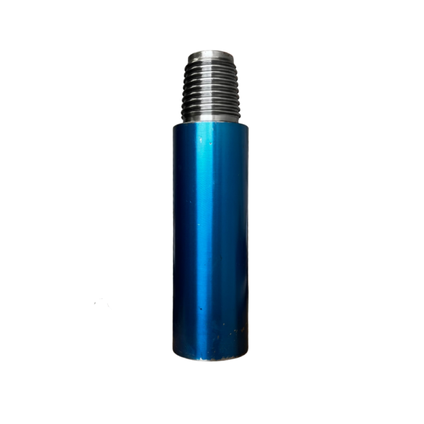 A blue bottle with a metal cap on top.