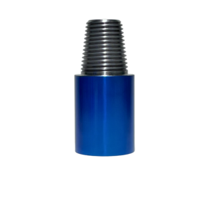 A blue metal tube with an end cap.