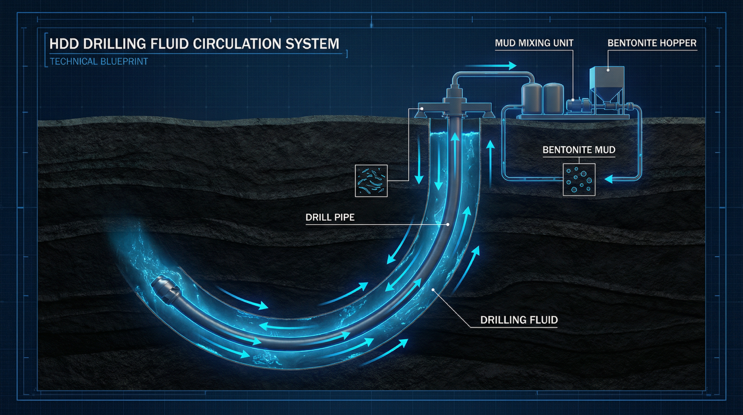 HDD drilling fluid bentonite mud circulation system diagram