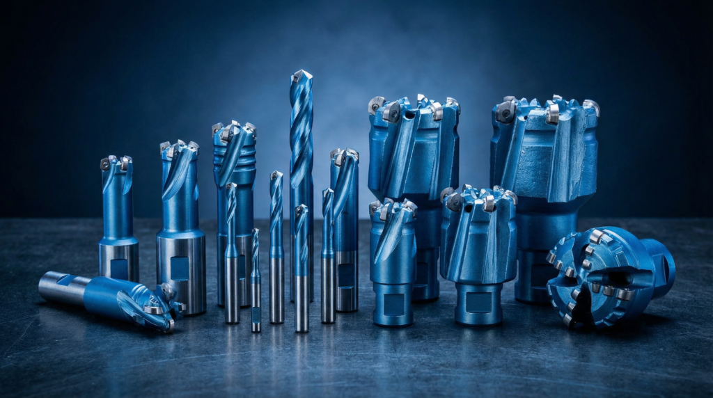 Various HDD pilot bits and drill heads in blue