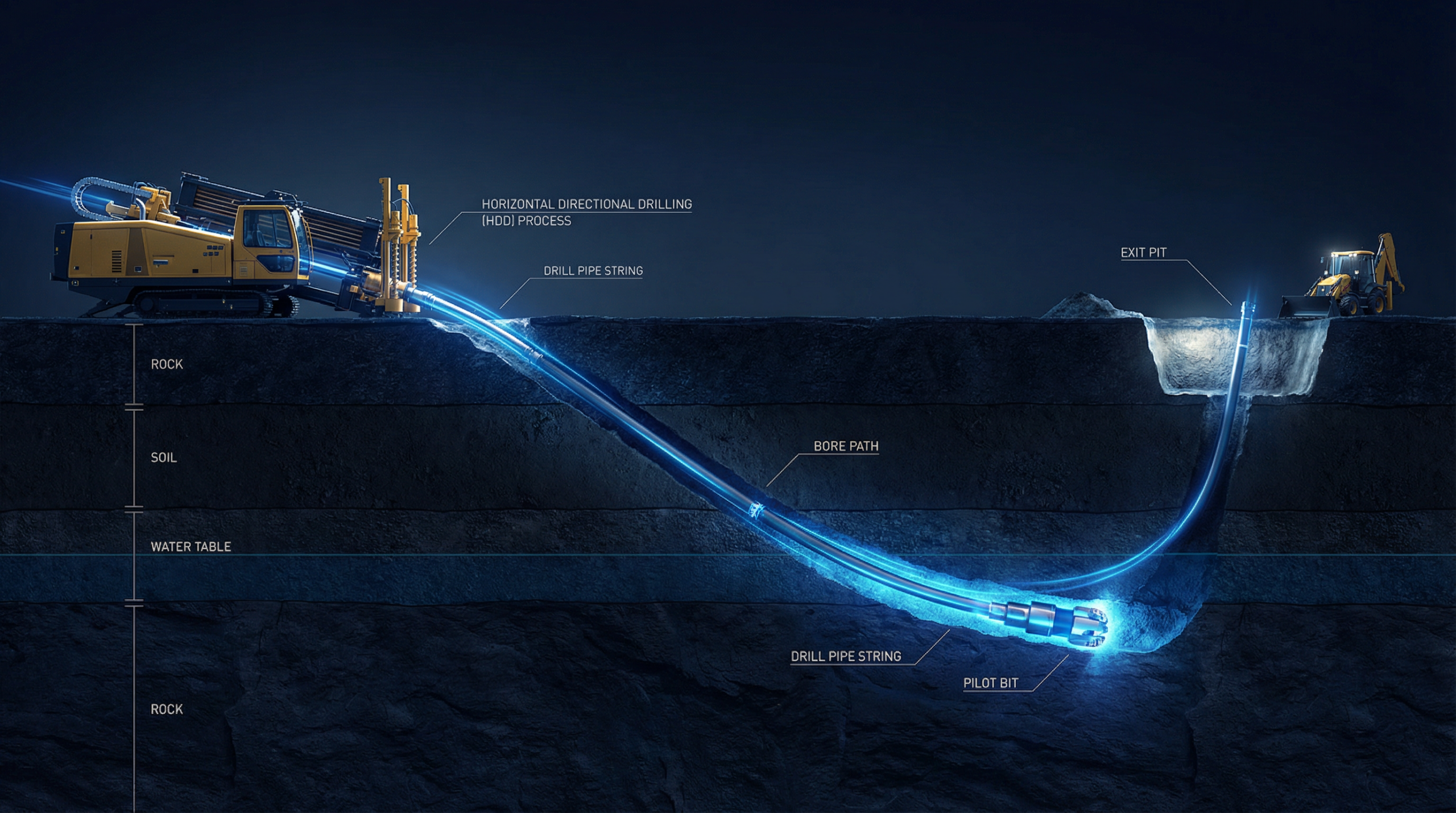 Horizontal directional drilling process cross-section diagram